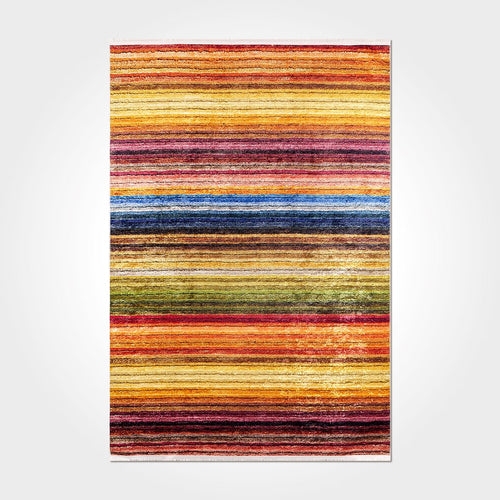 Digital Print Area Rug - Washable Non Slip Striped Chenille Cotton Carpet