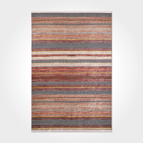 Striped Chenille Area Rug – Washable Non Slip Cotton Polyester Carpet with Soft Texture