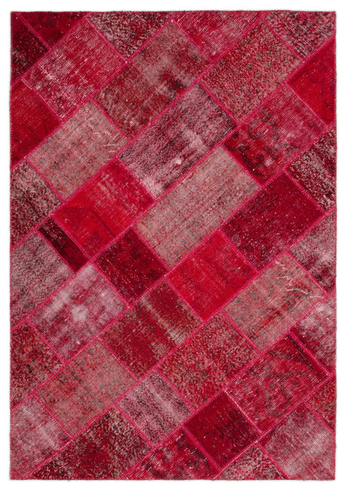 Iskece Red Vintage Wool Handmade Area Rug 5'3" x 7'8"