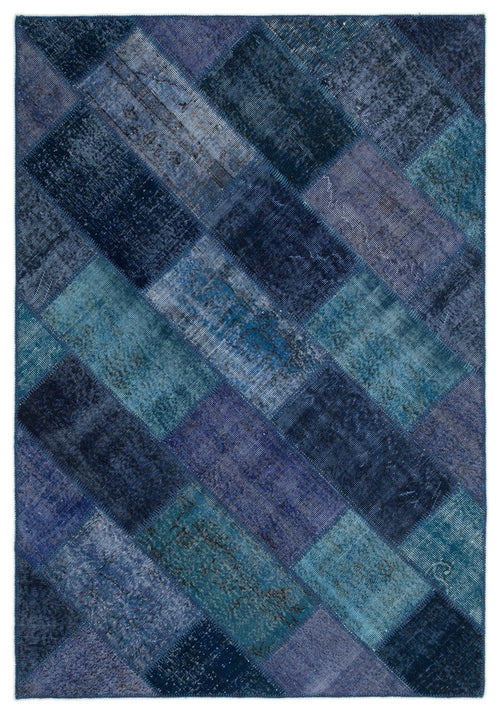 Iskece 21192 Navy Vintage Wool Handmade Area Rug 5'3" x 7'7"