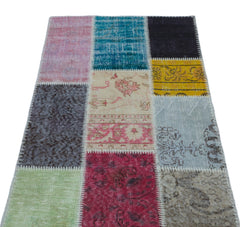 Iskece 21306 Beige Patchwork Wool Handmade Area Rug 2'7" x 4'11"