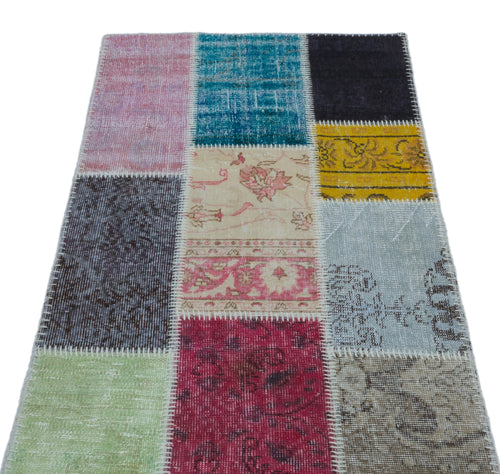 Iskece 21306 Beige Patchwork Wool Handmade Area Rug 2'7" x 4'11"