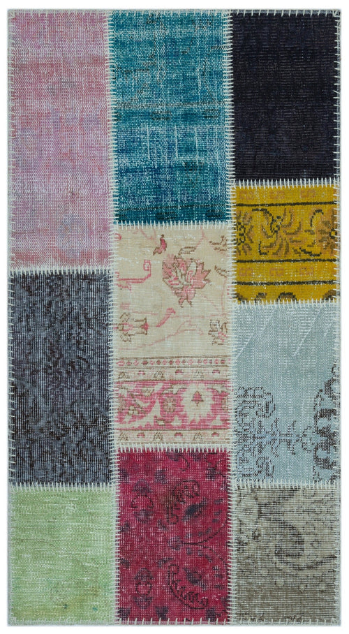 Iskece 21306 Beige Patchwork Wool Handmade Area Rug 2'7" x 4'11"