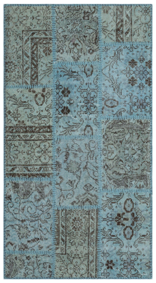 Iskece Blue Vintage Wool Handmade Area Rug 2'9" x 4'11"
