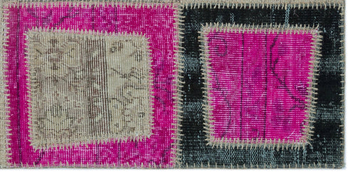 Iskece Beige Patchwork Wool Handmade Area Rug 2'5" x 4'11"