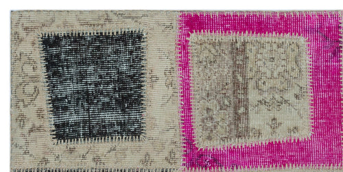 Iskece Beige Patchwork Wool Handmade Area Rug 2'5" x 4'11"