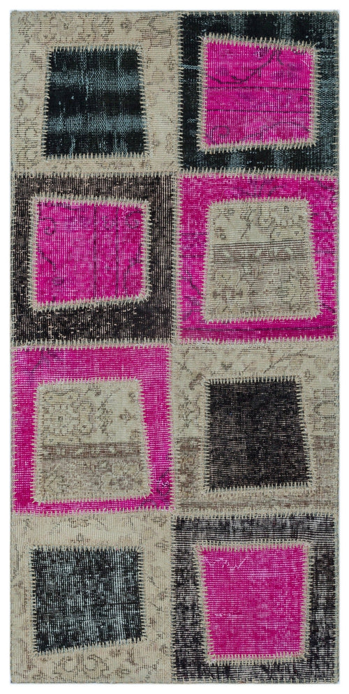 Iskece Beige Patchwork Wool Handmade Area Rug 2'5" x 4'11"