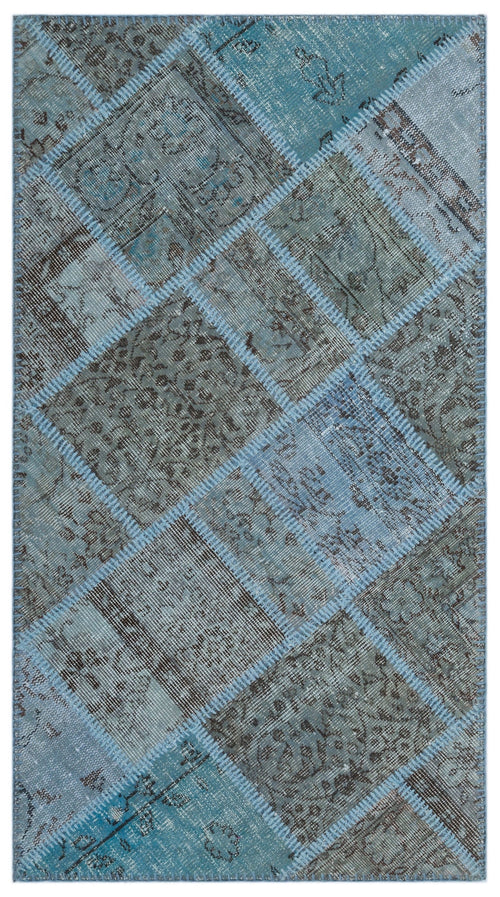 Iskece Blue Vintage Wool Handmade Area Rug 2'8" x 4'11"