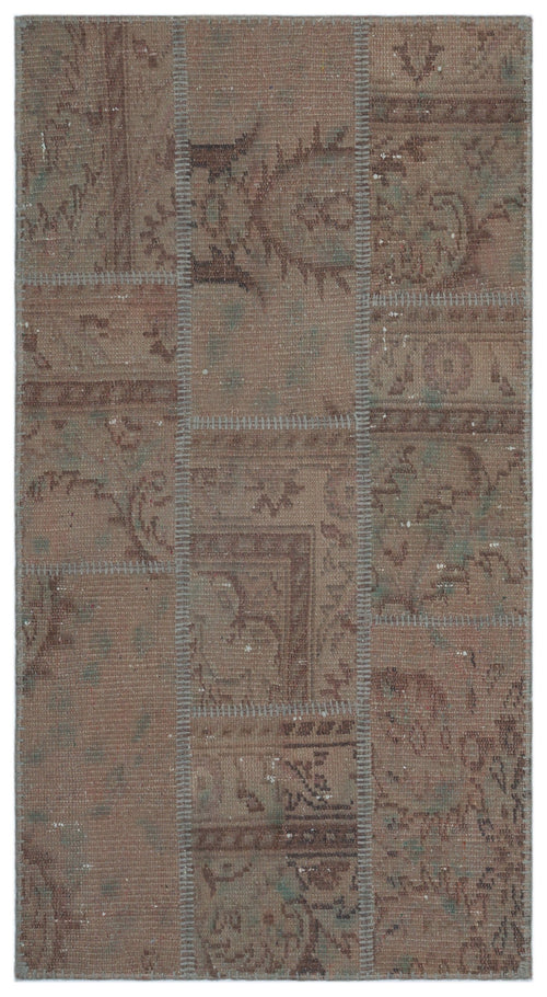 Iskece 21333 Brown Patchwork Wool Handmade Area Rug 2'7" x 4'11"