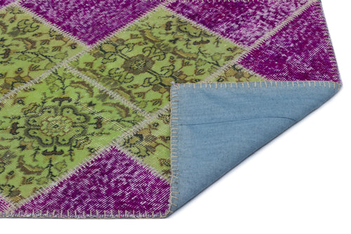Iskece Purple Patchwork Wool Handmade Area Rug 2'9" x 5'0"
