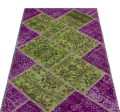 Iskece Purple Patchwork Wool Handmade Area Rug 2'9" x 5'0"