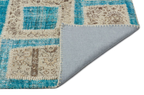 Iskece 21344 Turquoise Patchwork Wool Handmade Area Rug 5'3" x 7'11"