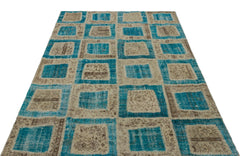 Iskece 21344 Turquoise Patchwork Wool Handmade Area Rug 5'3" x 7'11"