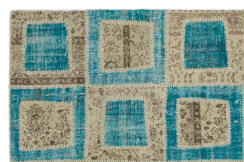 Iskece 21344 Turquoise Patchwork Wool Handmade Area Rug 5'3" x 7'11"