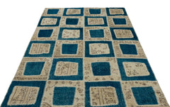 Iskece 21346 Turquoise Patchwork Wool Handmade Area Rug 5'3" x 7'10"