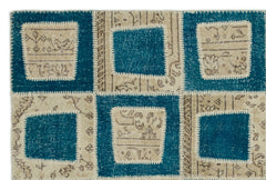 Iskece 21346 Turquoise Patchwork Wool Handmade Area Rug 5'3" x 7'10"