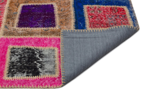 Iskece Beige Patchwork Wool Handmade Area Rug 5'3" x 7'11"