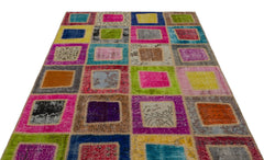 Iskece Beige Patchwork Wool Handmade Area Rug 5'3" x 7'11"