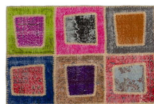 Iskece Beige Patchwork Wool Handmade Area Rug 5'3" x 7'11"