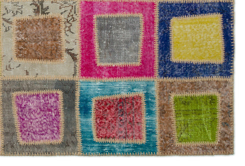 Iskece Beige Patchwork Wool Handmade Area Rug 5'3" x 7'11"