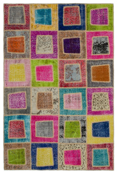 Iskece Beige Patchwork Wool Handmade Area Rug 5'3" x 7'11"