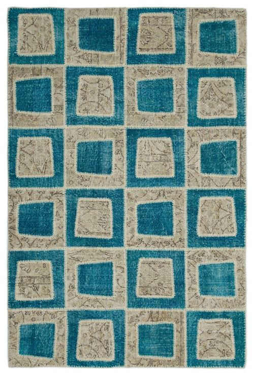 Iskece Turquoise Vintage Wool Handmade Area Rug 5'3" x 7'11"