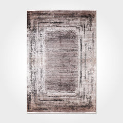 Digital Print Area Rug – Washable Non Slip Chenille Cotton Rug with Brown Frame Design