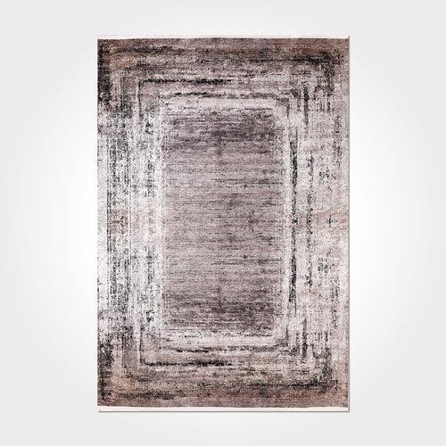 Digital Print Area Rug – Washable Non Slip Chenille Cotton Rug with Brown Frame Design