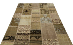 Iskece 21417 Beige Patchwork Wool Handmade Area Rug 5'3" x 7'7"