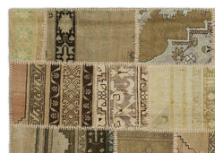 Iskece 21417 Beige Patchwork Wool Handmade Area Rug 5'3" x 7'7"