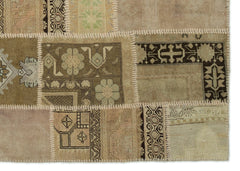 Iskece 21417 Beige Patchwork Wool Handmade Area Rug 5'3" x 7'7"