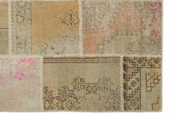 Iskece 21426 Beige Patchwork Wool Handmade Area Rug 5'3" x 7'7"