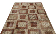 Iskece 21436 Beige Patchwork Wool Handmade Area Rug 5'3" x 7'11"