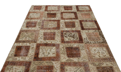 Iskece 21436 Beige Patchwork Wool Handmade Area Rug 5'3" x 7'11"