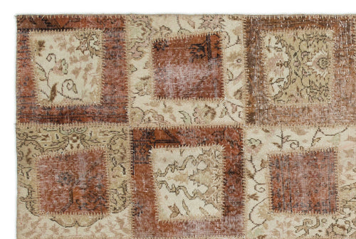 Iskece 21436 Beige Patchwork Wool Handmade Area Rug 5'3" x 7'11"
