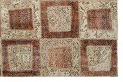 Iskece 21436 Beige Patchwork Wool Handmade Area Rug 5'3" x 7'11"