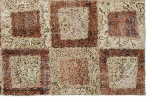 Iskece 21436 Beige Patchwork Wool Handmade Area Rug 5'3" x 7'11"