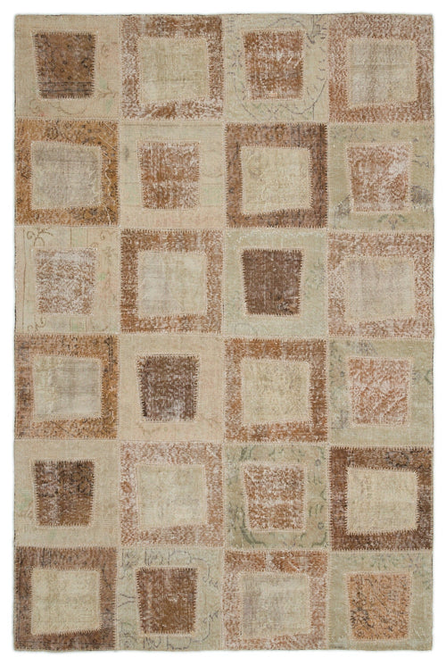 Iskece Beige Vintage Wool Handmade Area Rug 5'3" x 7'11"