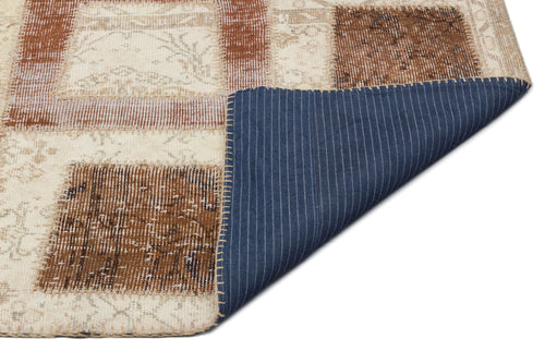 Iskece 21441 Beige Patchwork Wool Handmade Area Rug 5'3" x 7'11"