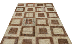 Iskece 21441 Beige Patchwork Wool Handmade Area Rug 5'3" x 7'11"