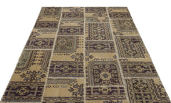 Iskece 21444 Beige Patchwork Wool Handmade Area Rug 5'3" x 7'7"