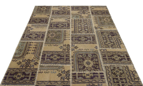 Iskece 21444 Beige Patchwork Wool Handmade Area Rug 5'3" x 7'7"
