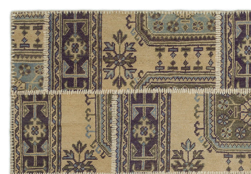 Iskece 21444 Beige Patchwork Wool Handmade Area Rug 5'3" x 7'7"