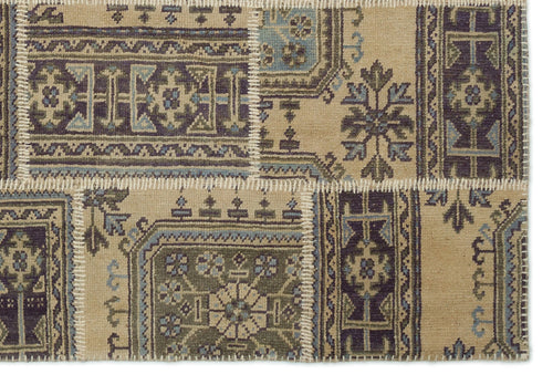 Iskece 21444 Beige Patchwork Wool Handmade Area Rug 5'3" x 7'7"