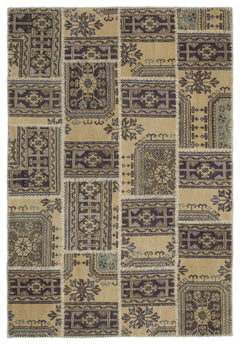 Iskece 21444 Beige Patchwork Wool Handmade Area Rug 5'3" x 7'7"