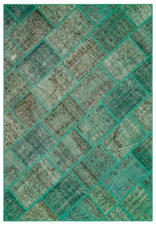 Iskece Green Vintage Wool Handmade Area Rug 5'4" x 7'7"