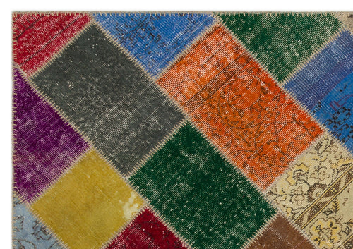 Iskece 21469 Beige Patchwork Wool Handmade Area Rug 5'4" x 7'7"