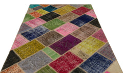 Iskece 21470 Beige Patchwork Wool Handmade Area Rug 5'3" x 7'7"