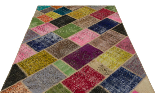 Iskece 21470 Beige Patchwork Wool Handmade Area Rug 5'3" x 7'7"