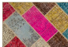 Iskece 21471 Beige Patchwork Wool Handmade Area Rug 5'3" x 7'8"